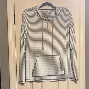 Hem & Thread Striped Lightweight pullover w/Hoodie & Pink Drawstrings sz M NWT
